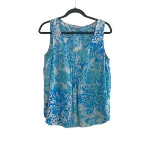 Lilly Pulitzer Women's Blue Floral Sleeveless Tank Size L